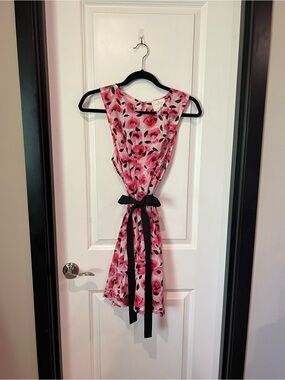 Kate Spade Pink Floral Dress with Black Waist Tie
